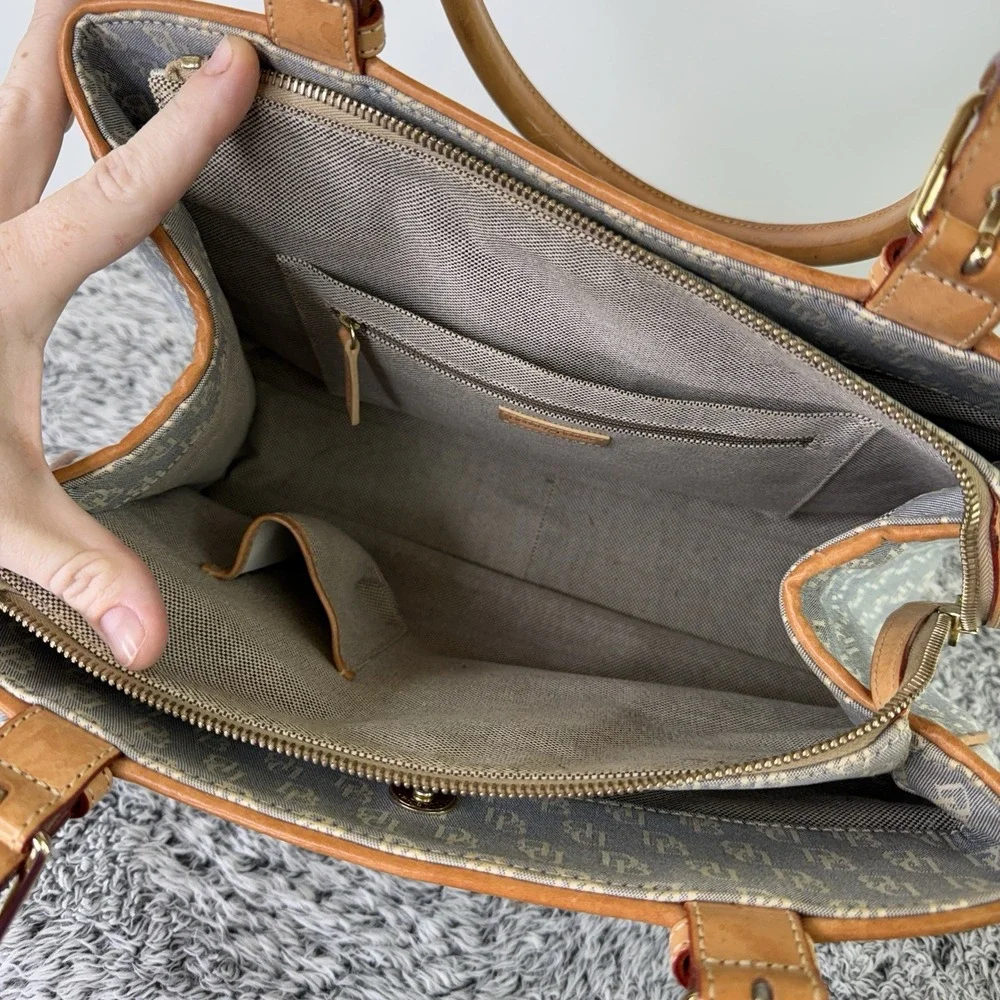 Dooney & Bourke Purse Canvas with Leather Trim Double Handle (Needs Zipper Pull)